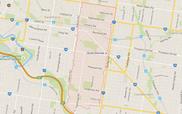 Hawthorn East Regional Outline according to Google Data 2015